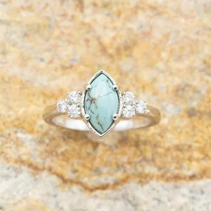 3Pcs/set Exquisite and Elegant Inlaid Zircon and Turquoise Women's Ring, Fashionable Bride Engagement Wedding Ring Set Promise Ring, Valentine's Day, Birthday Gift for Her, Jewelry Accessories