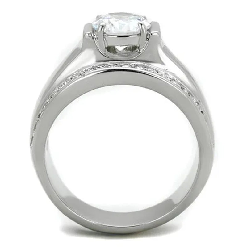 Men'S 2.25 Ct round Cut Simulated Diamond Silver Stainless Steel Ring Sizes 8-13