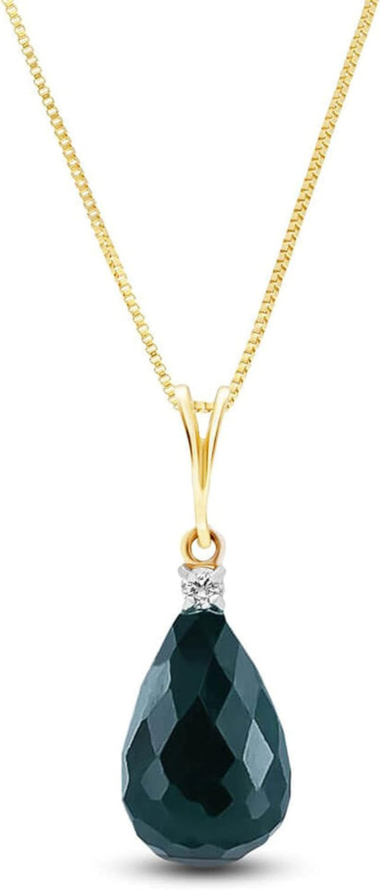 14K Solid Gold 18" Necklace with Briolette Emerald COLOUR GREEN SAPPHIRE Pendant