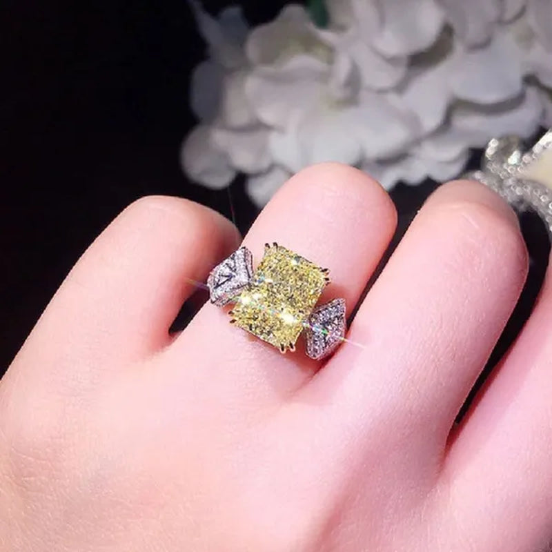 Fashion Ladies 4 Prong Setting Square Cut Citrine Gemstone Silver Plated AAA Zircon Rings Bridal Proposal Engagement Jewelry