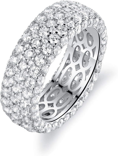 Womens Wide Eternity Ring Wedding Band 18K White Gold or Rose Gold Plated Wide Band Cubic Zirconia Eternity Band Ring