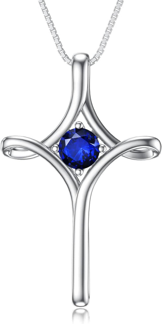 Mother'S Day Gifts for Mom Cross Necklaces for Women Sterling Silver Faith Cross Pendant Necklace with Birthstone Christmas Birthday Jewelry Gifts for Women Girls