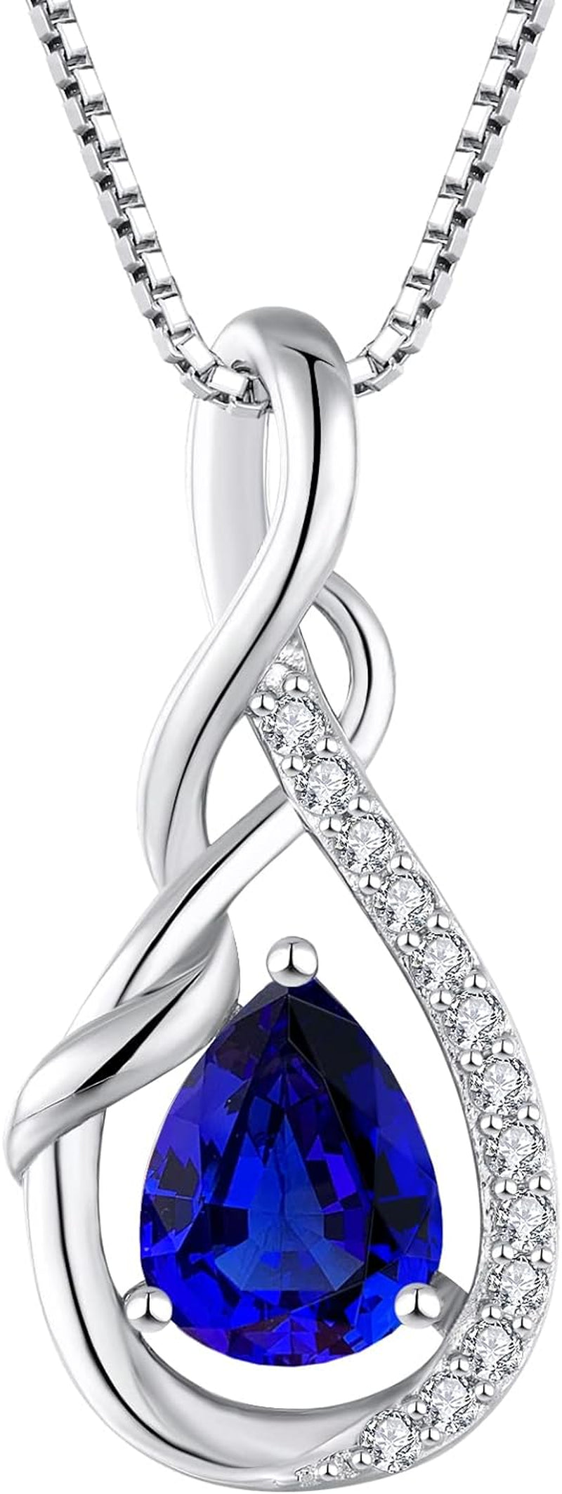 Infinity Teardrop Pendant Necklace for Women 925 Sterling Silver Birthstone Jewelry