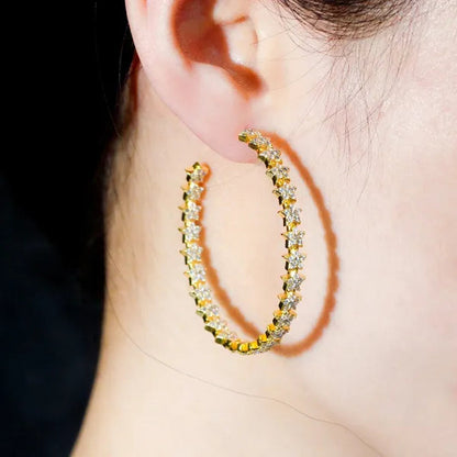 Gloriya Glitter Star CZ Oversize Circle Loop Earring High Quality Gold / Silver Plated Big Round Hoop Earrings for Women Statement Jewelry Brincos