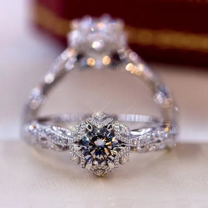 Dazzling Beautiful Women'S Fashion Exquisite Jewelry White Rhinestone Zircon Ring Romantic Bride Princess Engagement Wedding Ring Anniversary Gift Jewelry Size US4-12