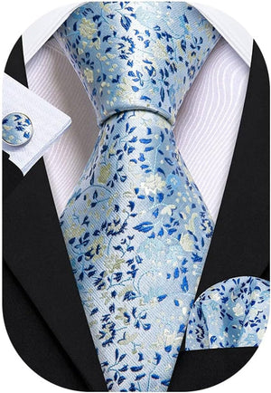 Flower Ties for Men Handkerchief Cufflinks Set Wedding Necktie Set Party