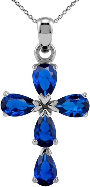 Genuine Birthstone Gemstone White Gold Plated 925 Sterling Silver Cross Pendant or Pendant with 18 Inch Chain Necklace Jewelry for Women