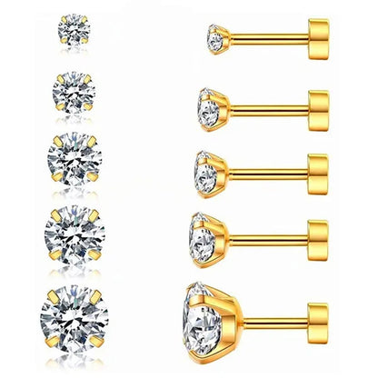 1 Pair/9 Pairs 18G Stainless Steel Ear Stud Piercing Barbell Studs Earrings round Cubic Zirconia Inlaid Body Jewelry for Women Girls Kids Christmas Present