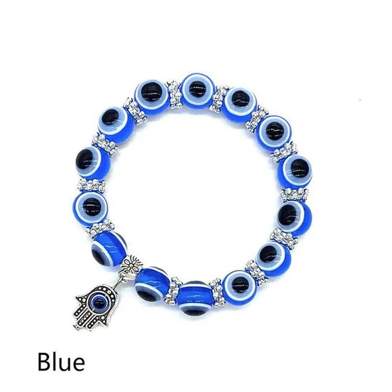 5 colors Evil Eye Hamsa Beaded Charm Stretch Bracelet Hand of Fatima Turkish Lucky Evil Eye Bracelet for Protection and Blessing