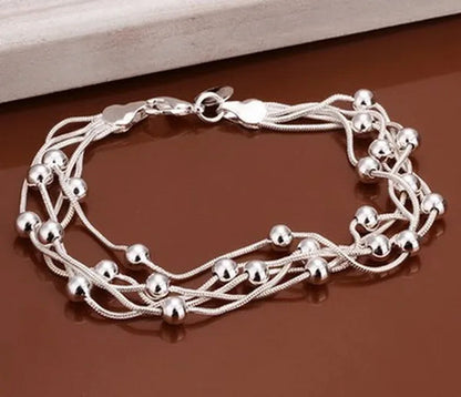 925 Sterling Silver Five Layers Beads Charm Barcelet Jewelry for Women Wedding Charm Ankle Bracelet Chains Bangle Jewelry