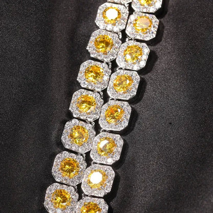 Hip-Hop Copper Inlaid Zircon Crystal Sugar Necklace Hipster Personality Pink Yellow Diamond Necklace for Men and Women with the Same Paragraph