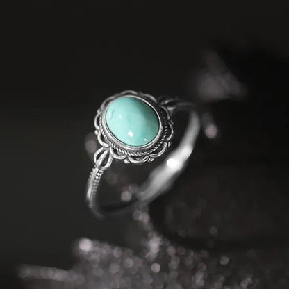 Women Vintage 925 Sterling Silver Green Gemstone Turquoise Rings