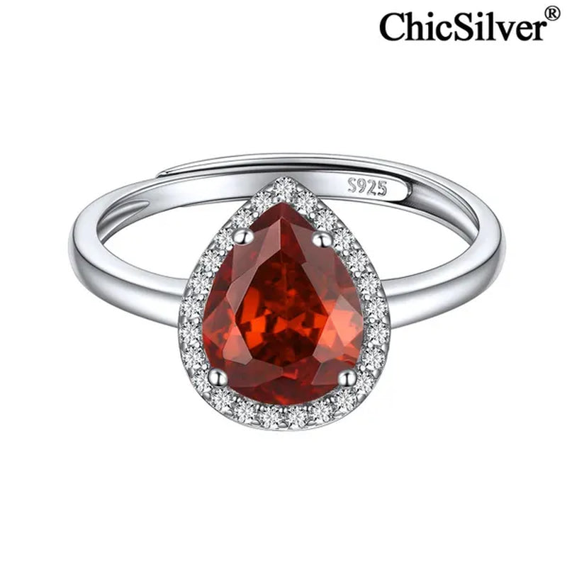 ChicSilver Pear Cut Teardrop Birthstone Promise Wedding Band Ring for Her 925 Sterling Silver Gemstone Jewelry for Women