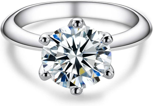1/2/3/5CT Six Prong Solitaire Moissanite Ring, 925 Sterling Silver Ring, Gift for Wedding, Engagement and Anniversary with Certificate