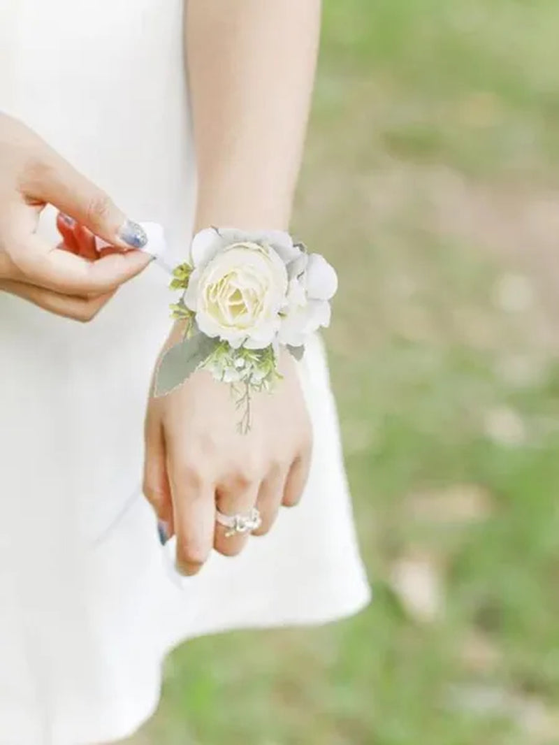 4Pcs Peony Wrist Corsages Bride Wristlet Band Bracelet Men Boutonnieres Set for Wedding Flowers Mother of Bride and Groom, Party Prom Flowers