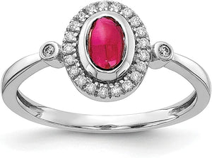 14K White Gold Diamond Oval Cabochon Blue Sapphire September Birthstone Halo Ring