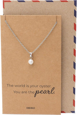 Pearl Pendant Necklace, Beach Themed Charm Mother'S Day Gifts with Inspirational Greeting Card, Stainless Steel Adjustable Chain 16" to 18"