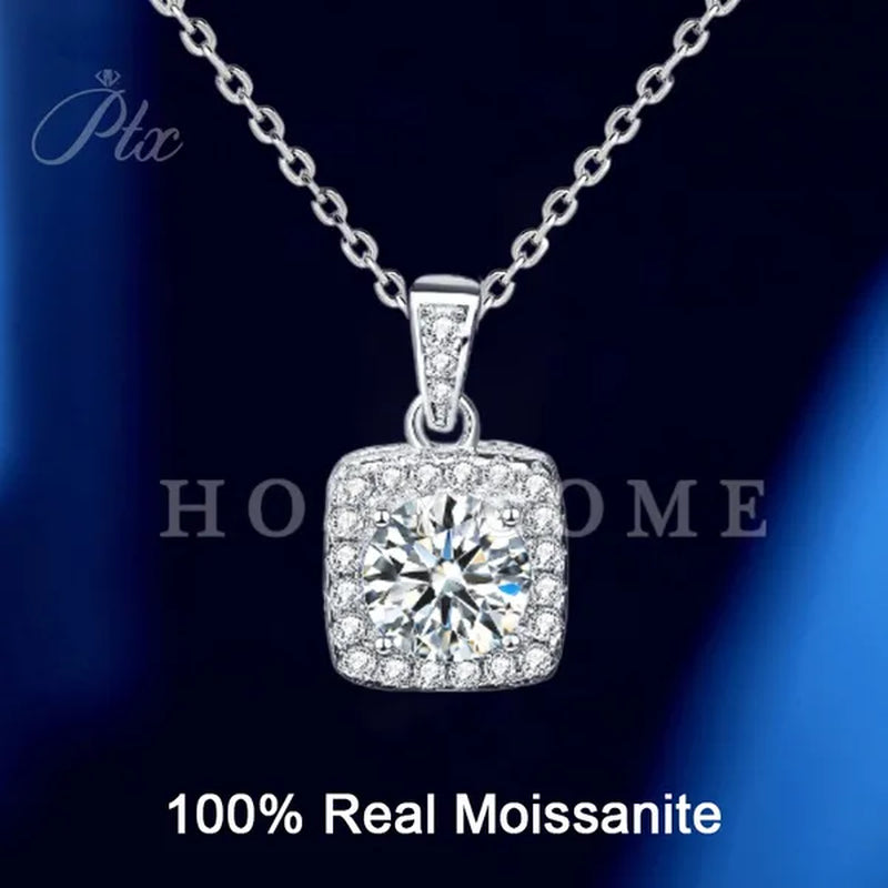 HOLYCOME 100% Real Moissanite Flower Necklace 14K Gold Plated Sterling Silver Necklace for Women VVS Diamond Square Necklace Pendant Jewelry