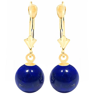 Trustmark 14K Yellow Gold 12Mm Natural Lapis Lazuli Ball Leverback Earrings