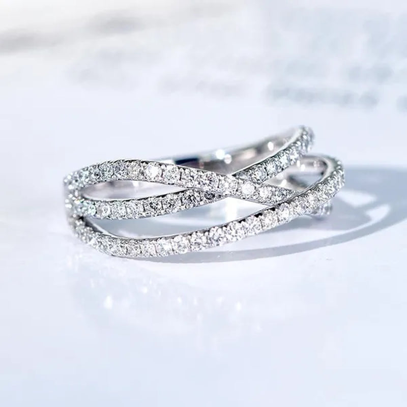Simple Cross Twist Design Wedding Rings for Woman Full Paved CZ Stone Exquisite Female Finger-ring Statement Jewelry Anniversary Gift