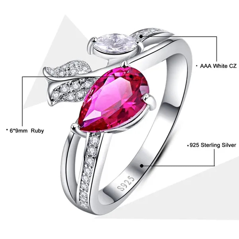 6*9Mm Pear Cut Sapphire & Ruby 925 Sterling Silver Jewelry Vintage Wedding Engagement Ring Christmas Gift Bride Engagement Anniversary Ring Size 6-10