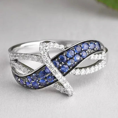 Women's Fashion Rings Exquisite silver-plated Blue Gemstone Ring Noble Women Diamond Engagement Wedding Birthday Cocktail Ring Beautiful Charming Valentine's Day Gift Proposal  Ring size 5-11