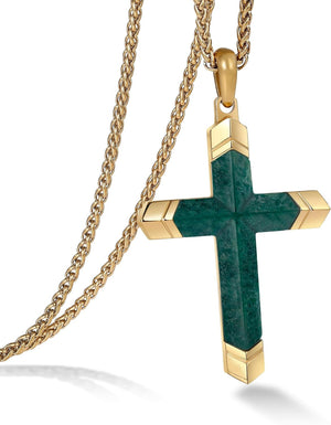 Cross Necklace for Men -Stainless Steel & Gemstone Adjustable Box Chain 24-26In, Spiritual Jewelry Gift for Him, Everyday Wear