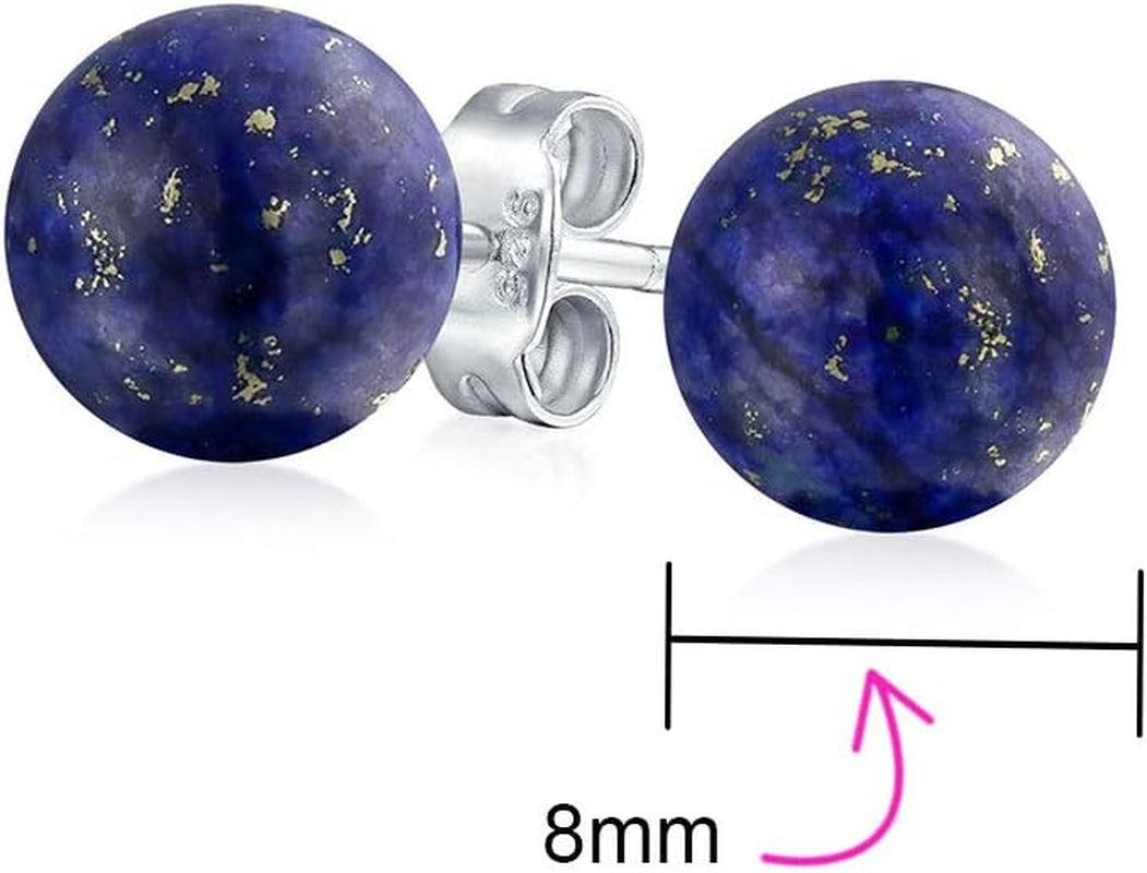 8MM Natural Gemstone round Bead Ball Stud Earrings .925 Sterling Silver for Women Teens -Variety of Birthstones