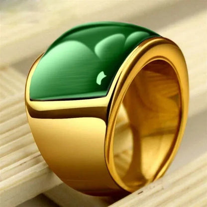 New Fashion Rings 316L Stainless Steel Gold Plated Simple Jewelry Ring With Opal For Men
