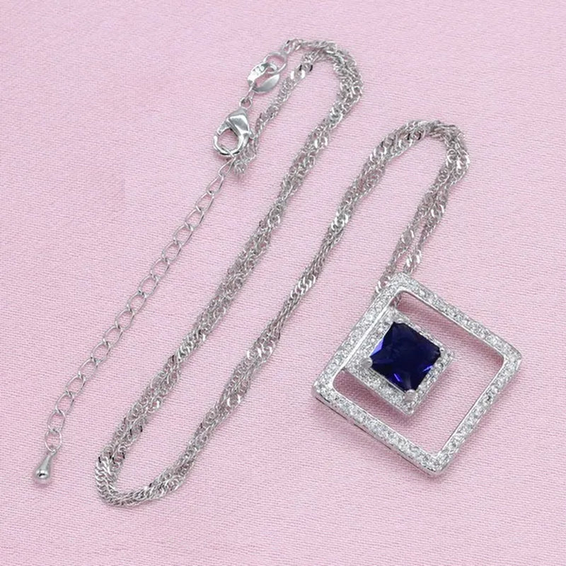 Women Fashion Silver Blue Zircon Ring Earrings Bracelet Pendant jewelry sets