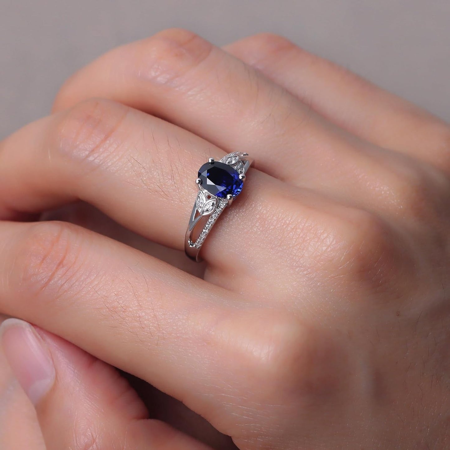925 Sterling Silver Oval Shaped 8X6 MM Gemstone Ring Leaf Engagement Ring for Women