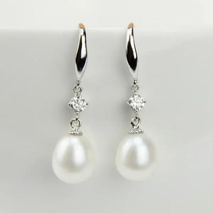 9Mm Cultured Natural Freshwater Drop Pearl Earrings with Sterling Silver Dangling,Pearl Jewelry for Women