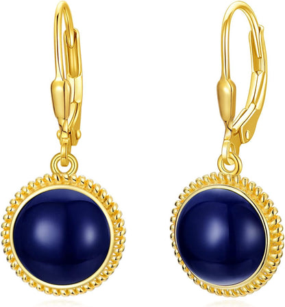 Lapis Lazuli Earrings Sterling Silver Blue Lapis Leverback Earrings for Women Natrual Lapis Gemstone Earrings Lapis Lazuli Jewelry for Women Teens Girls Birthday Gift