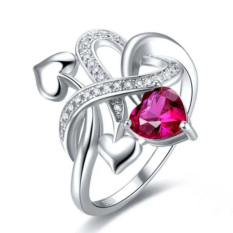 6Mm Heart Cut Ruby & Aquamarine & Topaz 925 Sterling Silver Jewelry Vintage Wedding Engagement Rings Romantic Bride Engagement Anniversary Ring Size 6-10