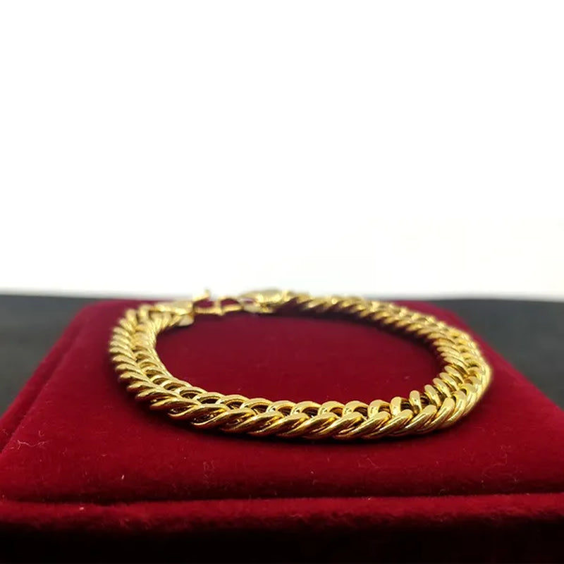 24K Solid Gold Twisted Pattern Bracelet Set Men'S and Women'S Bracelets Gold Jewelry