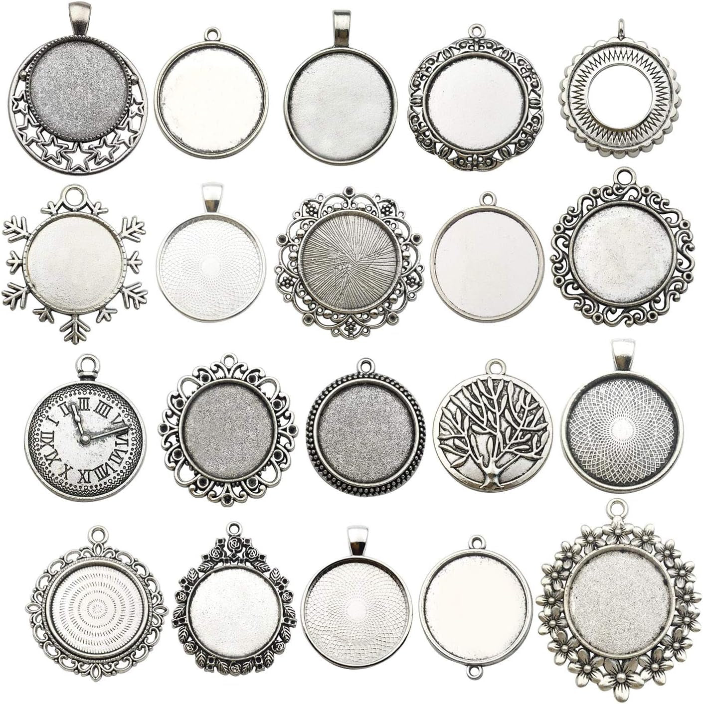 20Pcs Mixed Fit 25Mm Blank Bezel Pendant Trays Base Cabochon Settings Trays Pendant Blanks for Jewelry Making DIY Findings (M280)