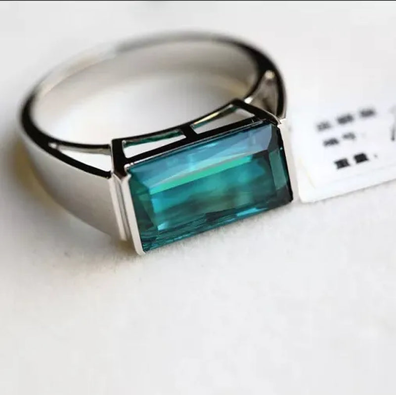 Business Men's Fashion Ring Simple Luxury Blue Zircon Ring  Wedding Engagement Party Jewelry