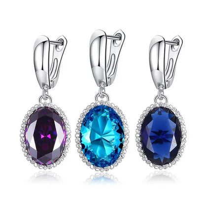 Luxury Earrings Attractive Silver Huge Purple Amethyst  Engagement Wedding Earrings