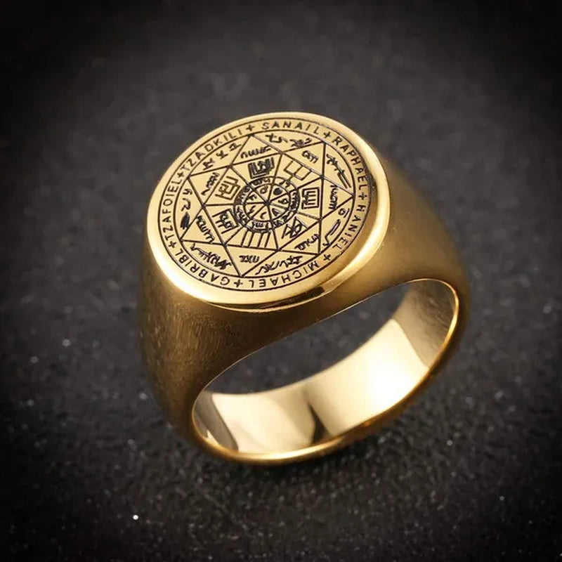 Seals of the Seven Archangels Rings Choker Statement Silver Gold Titanium Steel Bands Punk Rock Stamp Signet Ring for Men