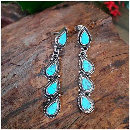 Native America Jewelry 925 Solid Sterling Silver Plated Turquoise Diamond Stud Drop Dangle Earrings