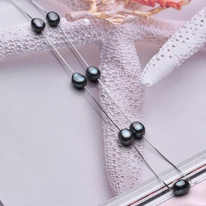 Real Pure 925 Sterling Silver Chain Necklace For Women Party Gift Natural Baroque Black Pearl Necklace Fine Jewelry Wholesale