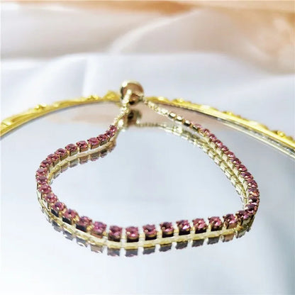 European and American Women Exquisite Diamond Crystal Push Pull Bracelet Nine Color Light Luxury Micro-Inlaid Zircon Simple Adjustable Student Bracelet for Women Crystal Bracelet for Women