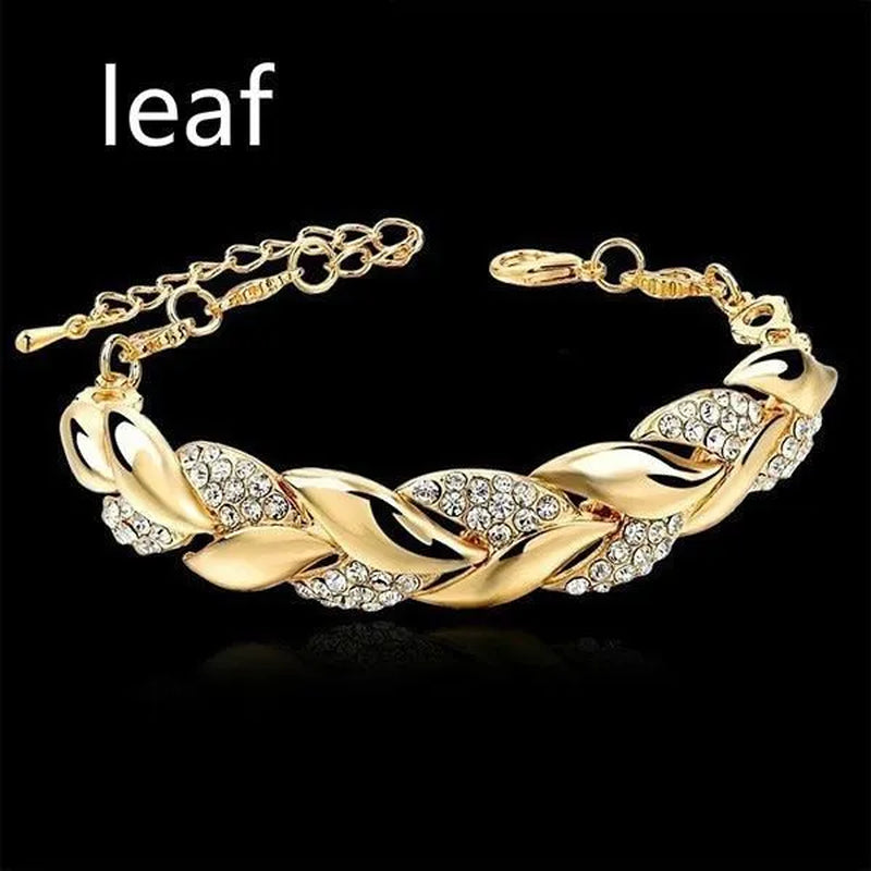 Luxury Fashion Women'S Creative Crystal Bracelet Golden Leaf Bracelet Zircon Bracelet Jewelry Rose Golden Bracelet Engagement Wedding Bracelet Jewelry Birthday Party Anniversary Gift