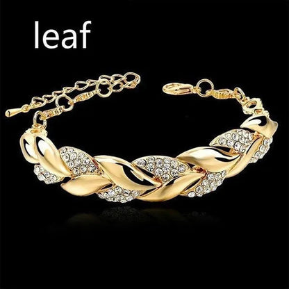 Luxury Fashion Women'S Creative Crystal Bracelet Golden Leaf Bracelet Zircon Bracelet Jewelry Rose Golden Bracelet Engagement Wedding Bracelet Jewelry Birthday Party Anniversary Gift