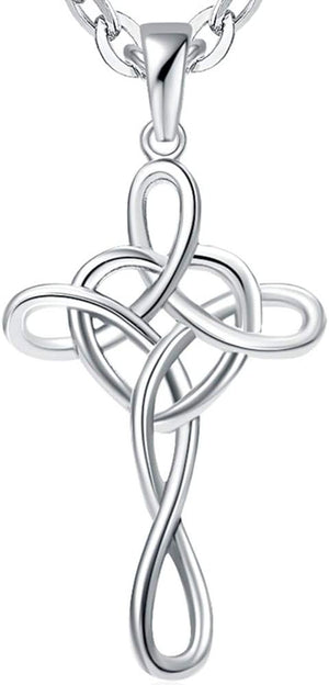 Jewelers Stainless Steel Love Knot Heart Shaped Cross Pendant Necklace