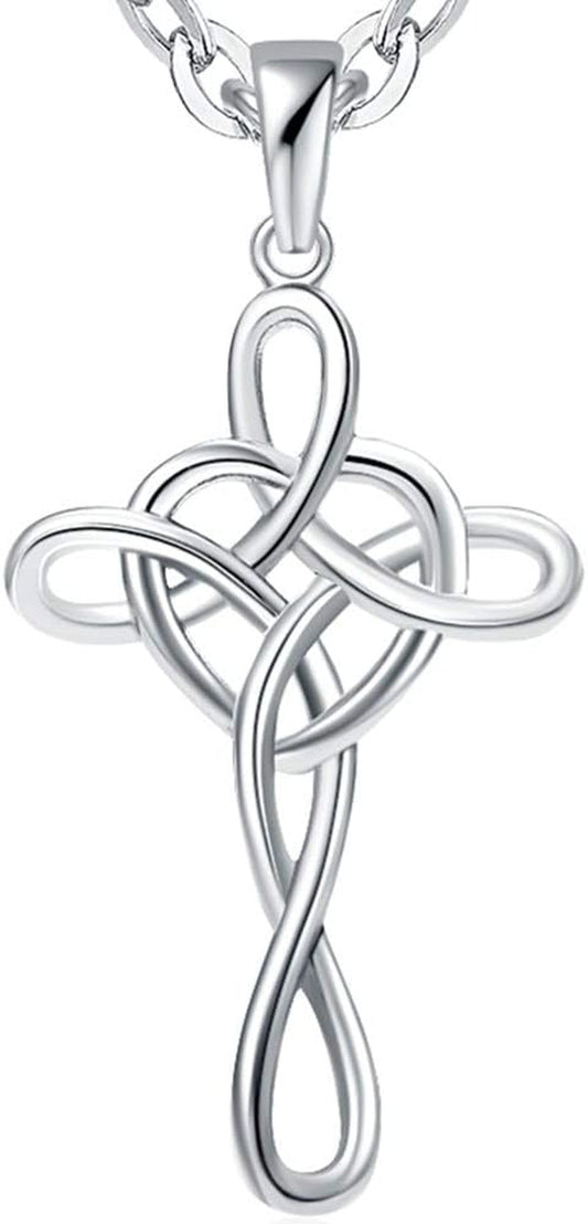 Jewelers Stainless Steel Love Knot Heart Shaped Cross Pendant Necklace