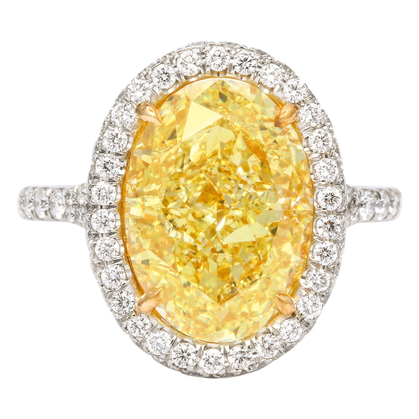GIA Certified 5.05 Carat Oval Fancy Yellow Diamond Platinum Ring