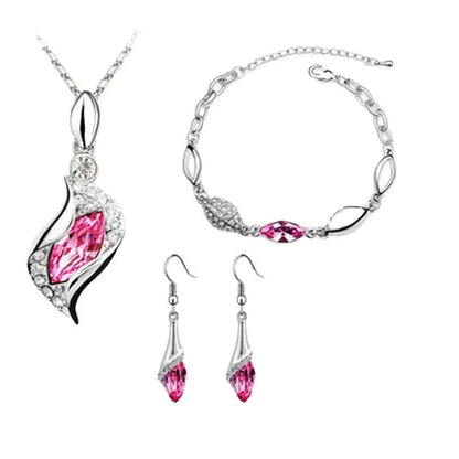 2022 Elegant Luxury Simple 18k Gold Sterling Silver Rose Gold Color Austrian Crystal Pendant Necklace Earring Bracelet 925 Sterling Silver Engagement Jewelry Set Lady Gift Birthday Gift Jewelry Set