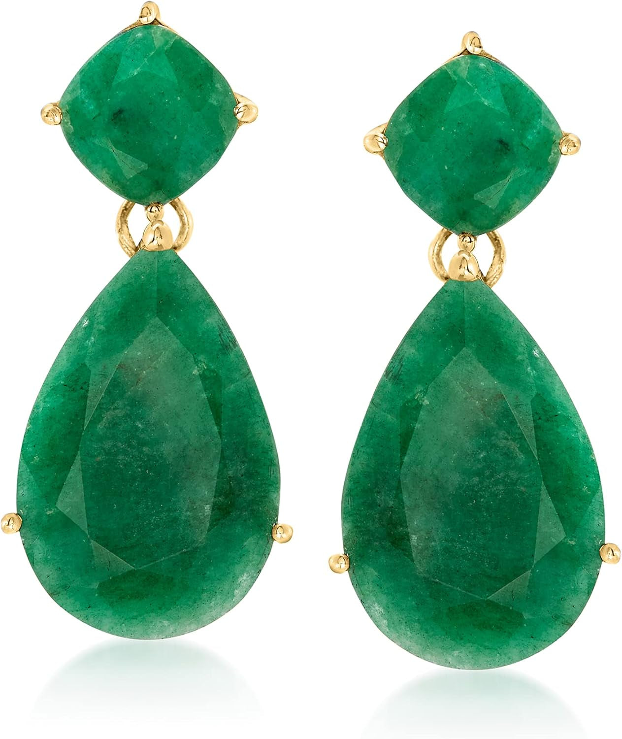 19.20 Ct. T.W. Emerald Drop Earrings in 18Kt Gold over Sterling