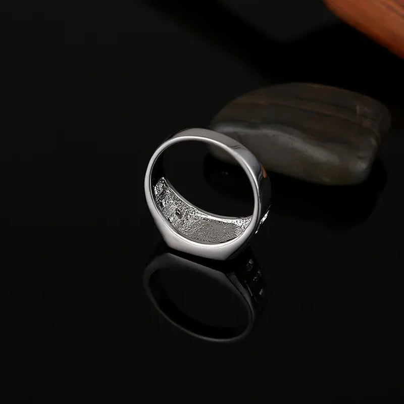 Classic Men's Punk Black Square Fashion Men's Ring Surface Classic Pattern Fashion Silver Plated Ring Size 6-12